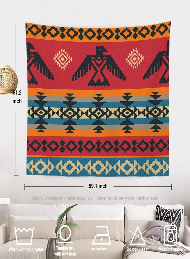 Batmerry Ethnic Geometric Tribal Tapestry, Native American Navajo Tribal Design Print Picnic Mat Hippie Trippy Tapestry Wall Art Decor for Bedroom Living Room, 51.2 x 59.1 Inches, Geometric - Image 3
